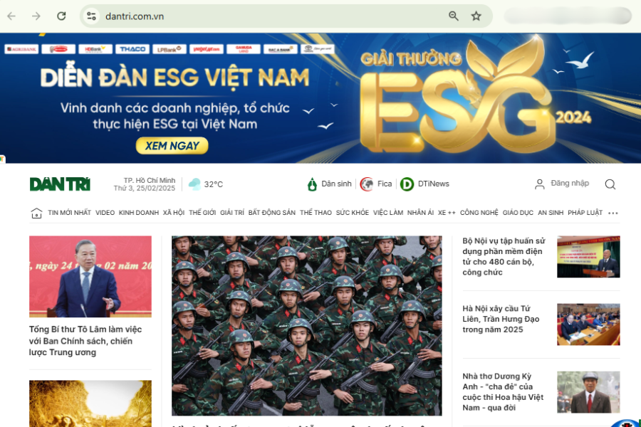 Trang website của Báo Dân trí 